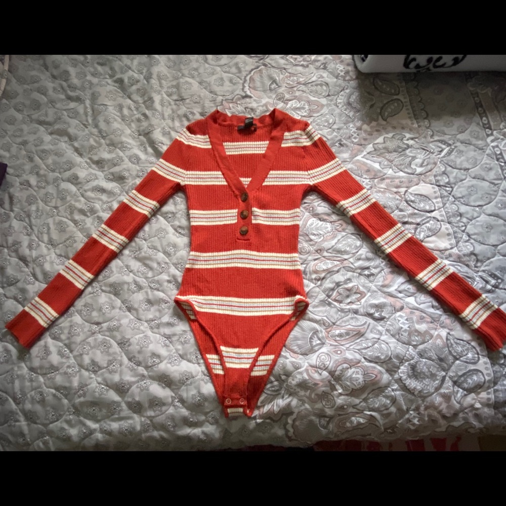 Orange V Neck Body Suit